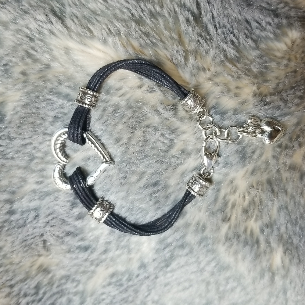 Brighton cool leather with silver carved heart bracelet